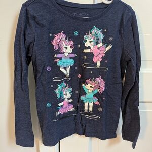 Place Kids Long Sleeve Shirt with Dancing Unicorns - Navy